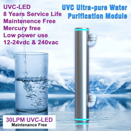12-24v DC UVC-LED 30LPM Ultra Violet (UV) Water Treatment Systems E-Coli, Bacteria & Coliforms
